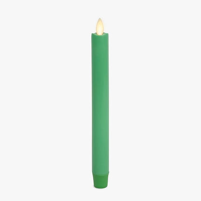 Luminara Flameless Candle Taper (1" x 9.5") Melted Top Real Wax Unscented Remote Ready Timer (Vibrant Green)