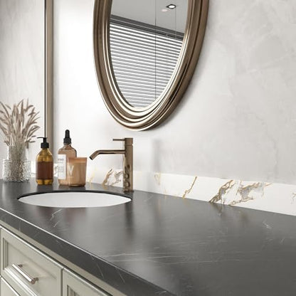 Decotalk White Marble Wallpaper Border 3x236 Inch Peel and Stick for Bathroom Mirror Frame