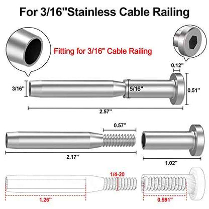 BLIKA 30 Pack 3/16" Invisible Cable Railing kit, T316 Stainless Steel Invisible Receiver and Swage Stud End for 3/16 Inch Cable Railing, Deck Stair Threaded End Fitting for 2"x2" Wood & Metal Posts