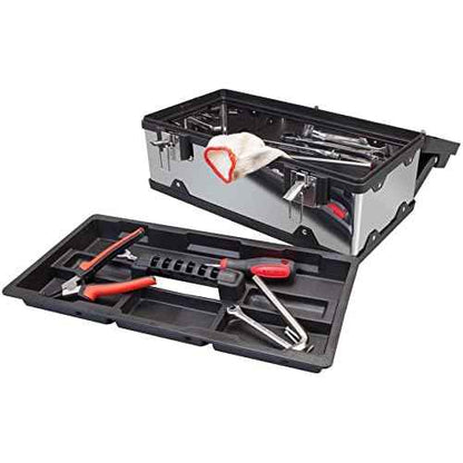 Torin 19-Inch Tool Box Storage Organizer Stainless Steel&Plastic Portable Toolbox with Long Handle and Removable Tray for Home Garage Workshop,A5519BB