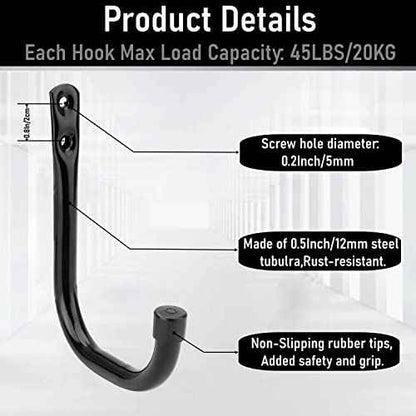 20 Pcs Heavy Duty Garage Storage Utility Hooks, 4.1Inch J Hangers Wall Hooks for Hanging Bikes, Ladders, Cord, Hose, Garden Tools