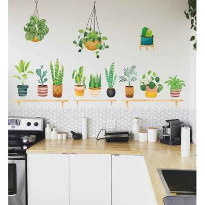 Generic Green Potted Plants Window Clings Wall Decals Peel and Stick Plants Wall Decal Stickers for Bedroom Living Room Wall Stickers Nursery Office Apartment Wall Decor 481