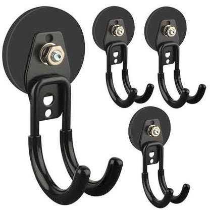 ULIBERMAGNET Garage Magnetic Hooks, 4 Pack Black Heavy Duty Large J Hooks with Magnet, Black Strong Anti-Slip Coating Magnet Hooks for Garden Tools, Ropes,Drill,Metal Cabinet,Pegboard