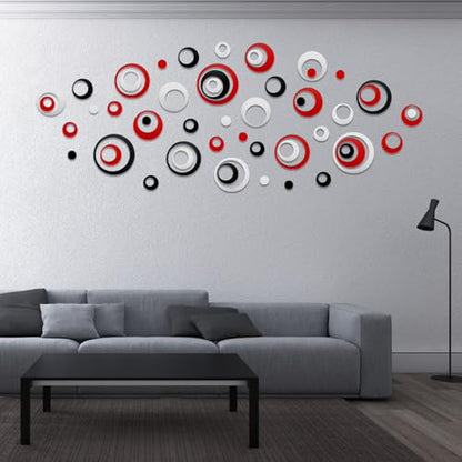 72 PCS Acrylic Circle Mirror Wall Stickers Removable Round Dots Mirror Wall Decals DIY Decals Modern Art Mural for Home Living Room Bedroom Decor (Black, Red, Silver£©