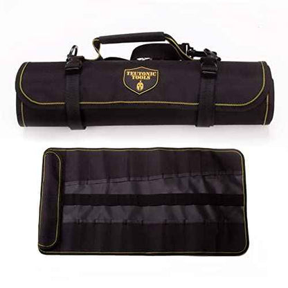 Teutonic Roll Up Tool Bag, 25 Pockets Pouch Waterproof Organizer Kit for Wrenches; Perfect Set for Mechanics, Electricians, Handymans;Keychain + eBook