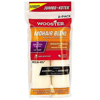 Wooster Brush RR304-4-1/2 Jumbo-Koter Mohair Blend Roller 1/4-Inch Nap, 2 Pack, 4-1/2-Inch