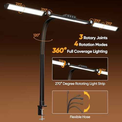 Large Desk Lamps for Home Office, 39.3" Architect Desk Lamp with Clamp, 24W Ultra Bright LED Desk Light Stepless Dimming Eye-Caring Office Desk Lamp for Study Work