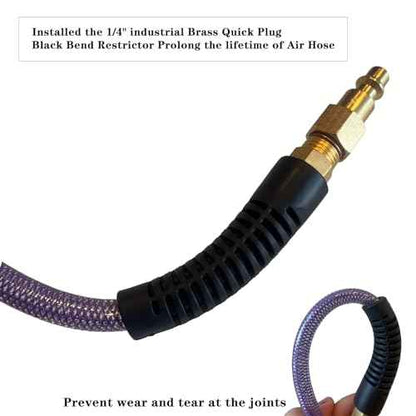 Air Hose 1/4 in x 100 ft, Polyurethane(PU), Reinforced Air Compressor Hose, Lightweight, Kink Resistant with 1/4¡± Industrial High Flow Quick Coupler and Plug, Bend Restrictors,300 PSI (100FT, Purple)