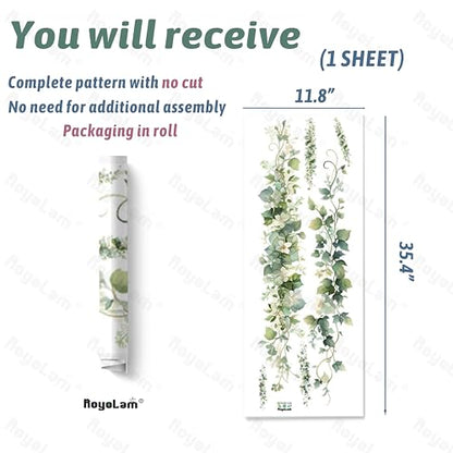 Green Leaves Vines Wall Decals Removable Plant Vinyl Stickers for Bedroom Living Room and Bathroom Botanical Decor Peel and Stick Wall Art