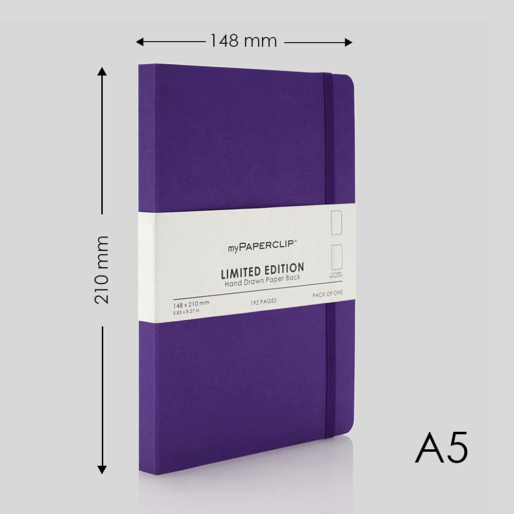 myPAPERCLIP Limited Edition A5 Plain Notebook | 192 Pages, 100 GSM, Soft Cover, A5 (5.83 × 8.27 in) | Flat Lay | Bookmark & Elastic Closure | Amethyst