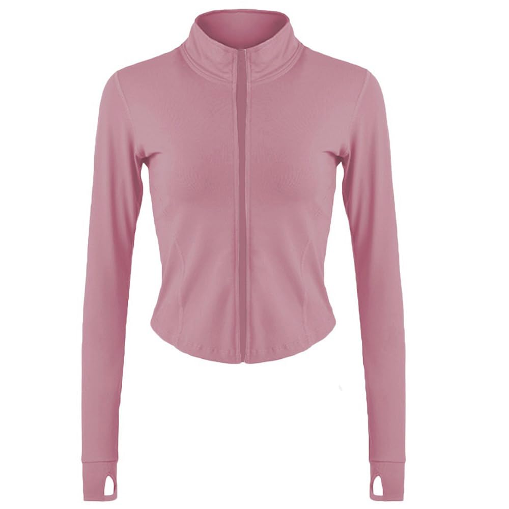 Lviefent Womens Lightweight Full Zip Running Track Jacket Workout Slim Fit Yoga Sportwear with Thumb Holes (Brick Red, Medium)