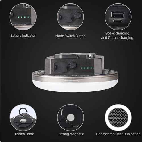 12000mAh (45W) Camping Hanging Tent Light Emergency Power Outage Lantern Home Use 4000LM 3 Modes IPX5 Waterproof Outdoor Walking Rock Climbing Work Rechargeable Camping Light