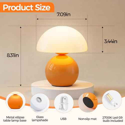 NIORSUN Mushroom Lamp Table Lamp for Bedroom, Portables Cordless Table Lamp,Wireless lamp,Small Bedside Table Touch Lamps for Living Room,Mini Mushroom 5200mAh Battery Operated Lamp Modern Orange
