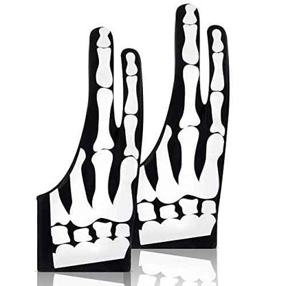 Jecery 2 Pieces Skeleton Artist Glove with 2 Finger for Drawing Tablet Digital Tablet Drawing Rejection Glove for Pad Painting Writing, Right Hand, 2.76 x 7.28 Inches