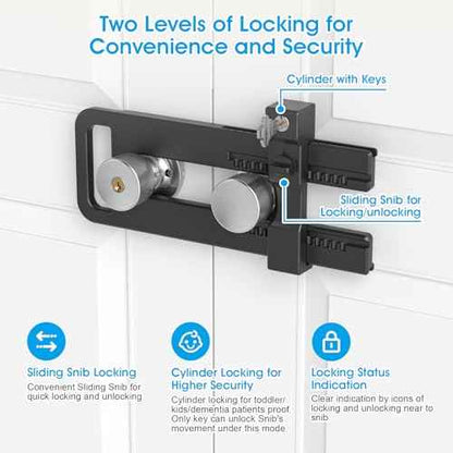 AST Double Door Lockout Device, French Door Reinforcement Lock with 3 Keys, Lockout to Double Door Knobset and Handleset, Childproof Door Lock, Premium Version (Matte Black with Keyed Differ)