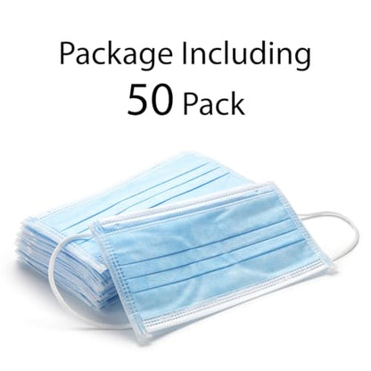50 Pack Blue Kids Disposable Face Mask, Solid Blue 3-Ply Breathabel Full Face Protection with Elastic Ear Loop