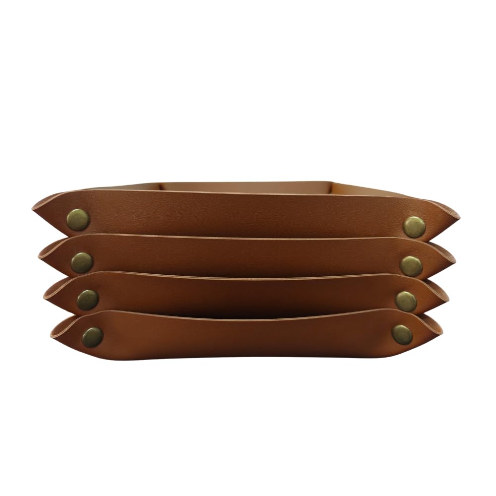 4 Pcs Portable Multi-Purpose PU Leather Valet Trays,Suitable for desks, entryways, nightstands.Perfectly organizes Small Items Like Jewelry, Keys, Paperclip,Glasses, Clamp, Headphones, Watches.