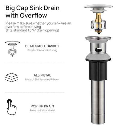 GAGALIFE Bathroom Faucet 1 Hole, Brushed Nickel Bathroom Sink Faucet with Metal Pop-up Drain Supply Lines and Deck, Modern Waterfall Bathroom Faucets Single Handle, JJL-MP-7001BN
