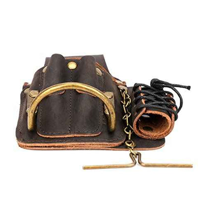Tourbon Leather Multifunctional Electrician's Tool Pouch with Tape Chain 5 Pockets Carpenter's Bag Hammer Bull Pin Holder Dark Brown