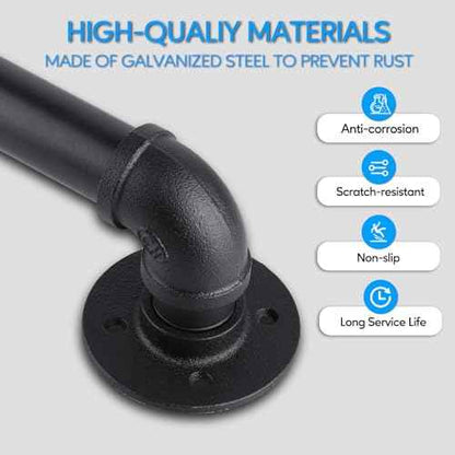 Pipe Stair Handrail, 6 Ft Metal Staircase Handrail, Black Galvanized Industrial Iron Hand Rail for Indoor & Outdoor Wall Mount Support, Wall Hand Railing,Safety Handle, Steps Baluster(HR01-3)