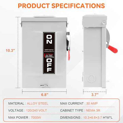 30 Amp Disconnect Switch,3 Pole Safety Switch,Non-Fusible,Indoor&Outdoor,Meeting NEMA 3R Standards,Galvanized Steel£¬Anti Corrosion and Rust Prevention,10-Year Warranty