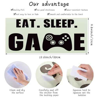 Eat Sleep Game Wall Decal Gamer Boy Wall Stickers Video Game Decor Gaming Controller Decals for Boys Room Kids Bedroom Home Playroom Decor(23.6 x 10 Inch,Classic Style)