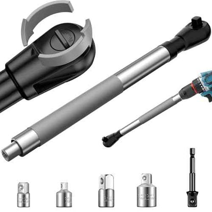 Offset Extension Wrench for Electric Drills,ratchet extension includes with 1/2" 3/8" 1/4" Square Drive Adapters,Impact Ratchet Extender for Tight Spaces