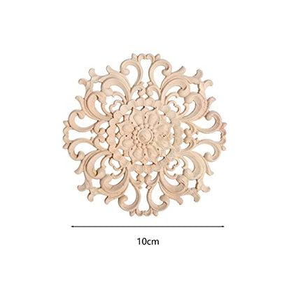 MUXSAM Wood Carved Appliques Decorative Onlays, Round Wood Carving Craft Decals for Door Wall Ceiling Cabinet Dresser Wardrobe Mantels Closet Doll Bed Retrofit Project(2-Pack, 10cm/3.9")