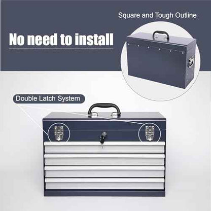 21-Inch Metal Tool Box with 4 Lockable Drawers, Portable Tool Chest Organizer for Mechanics & DIY | Auto-Locking System, Smooth Ball Bearing Slides, Durable Powder Coated Finish | EVA Padding