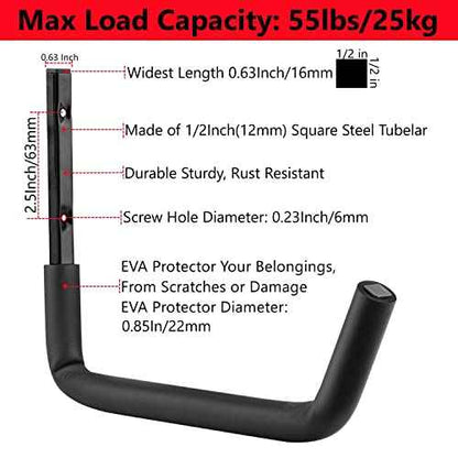 Garage Storage Heavy Duty Utility Hooks, 12 Inch Wall Mount Storage Hanger Organizer for Hanging Tool, Chairs, Hoses, Ladder, Bulk Items, Ropes, Bike