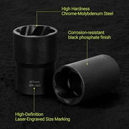 Lug Nut Extractor Twist Socket Set, 13 Pieces Wheel Lock Removal Kit, for Removing Damaged, Frozen, Rusted, Nuts & Screws, Cr-Mo Steel