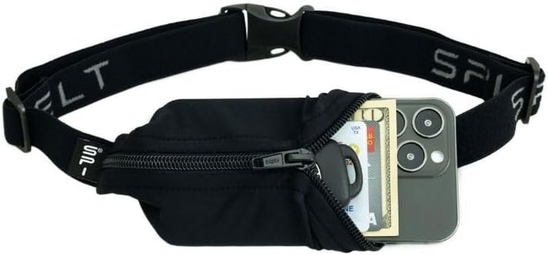SPIbelt Running Belt - Adjustable Phone Holder for Running | Black with Black Zipper, Fits All Phones