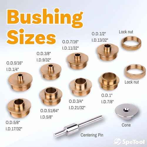 SpeTool Brass Router Template Bushing Guide Set with Centering Pin&Cone for Porter Cable Style Router Sub Bases, 10-Piece Solid Router Guide Bushing Includes Aluminum Carrying Case