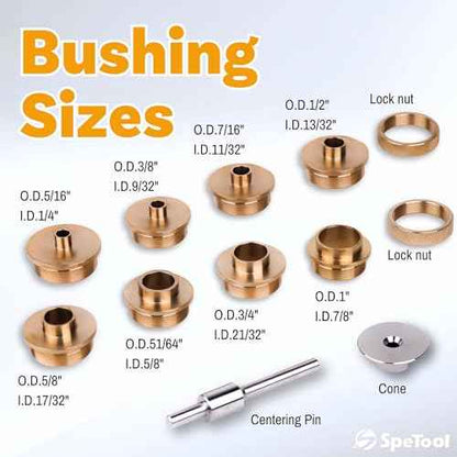 SpeTool Brass Router Template Bushing Guide Set with Centering Pin&Cone for Porter Cable Style Router Sub Bases, 10-Piece Solid Router Guide Bushing Includes Aluminum Carrying Case