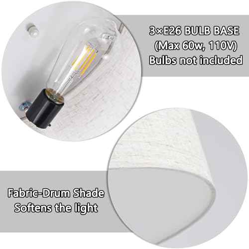Luupyia 3-Lights Drum Ceiling Light Fixture 12.6 Inches, Vintage Unique Semi Flush Mount Ceiling Lighting with Fabric Drum Shade, Farmhouse Chandeliers for Bedroom, Hallway, Entry, Foyer E26 60W