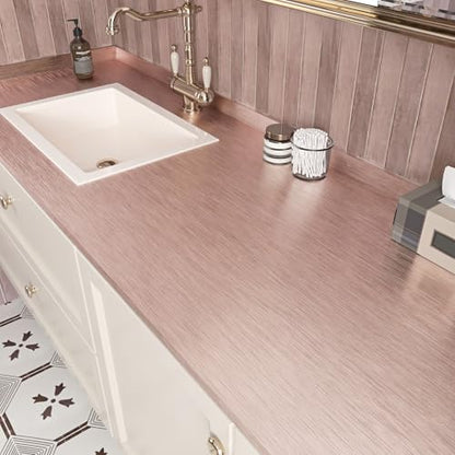 Rose Gold Stainless Steel Contact Paper for Kitchen Pink Metallic Wallpaper Waterproof Brushed Metallic Wall Paper Textured for Kitchen Backsplash Cabinets Countertops Fridge Appliances