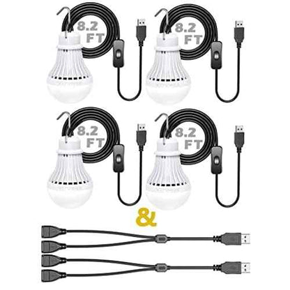 4 Pack Portable LED Bulb, 5W USB LED Camping Light for Garage Warehouse Car Truck Fishing Boat Outdoor Emergency Light Children Bed Room, 2.5m/8.2ft Extension Cord¡¦