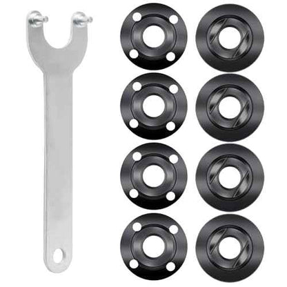 9pcs Angle Grinder Nuts, 1 Angle Grinder Wrench Spanner & 8 Angle Grinder Flange Nuts, 5/8-11 Metal Lock Compatible with Makita Dewalt Bosch Milwaukee Ryobi Metabo Grinder Nuts