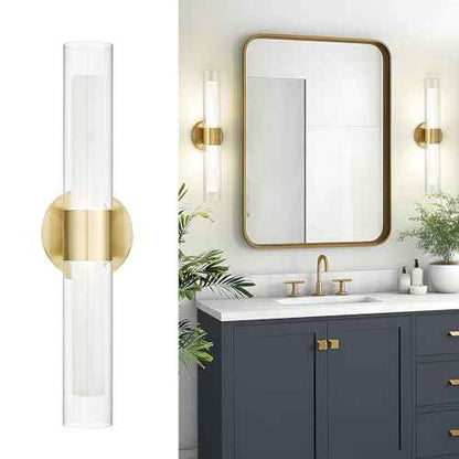 kudos Gold Bathroom Sconces Wall Lighting, Bathroom Vanity Light, Modern Wall Lights with Clear Glass and Frosted Glass,3000K/4500K/6000K Adjustable, KDVL06-GD-2