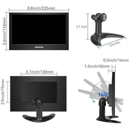 9 Inch Small Monitor Built-in Speakers, Mini Monitor 1280 x 720, HDMI VGA Input 60 Hz 3ms IPS Screen Display, Security Display for Raspi CCTV Camera Car HDMI VGA Input Metal Shell