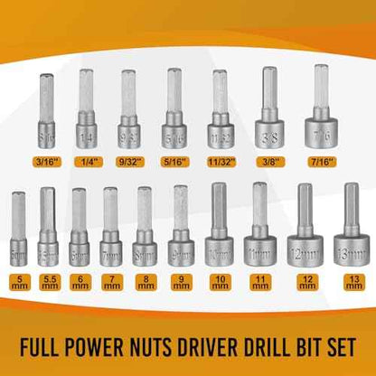 23 Pcs Power Nuts Driver Drill Bit Tools Set 1/4'' Driver Hex Shank Keys Metric Socket Wrench Screw Impact Bit Set for Power Tools, Electric Drills Screwdrivers Socket Wrench