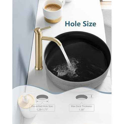 Aolemi Vessel Sink Faucet ? SUS304 Stainless Steel Tall Bathroom Faucet,Single Lever Handle,1 Hole Bathroom Faucets with Supply Lines and Pop Up Drain,Brushed Gold
