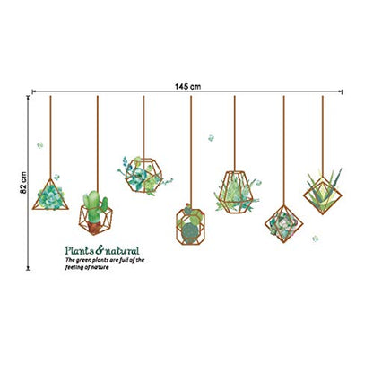 Hanging Geometric Plant Wall Decals Succulent Pot Wall Stickers Removable Art Murals for Bedroom Living Room Offices Classroom Decoration