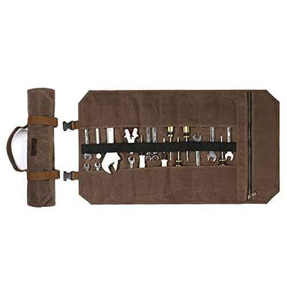 Denifiter Tool Bag, Heavy Duty 16oz Waxed Canvas Tool Roll Up Pouch Tool Organizer, (L) 25" X (H) 14.5" Gray
