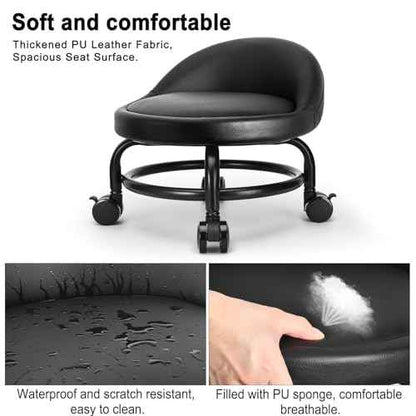 Rolling Stool with Backrest Low Height Rolling Stools, Low Roller Stool Chair, Roller Seats for Home, Office, Garage, Shop, Library