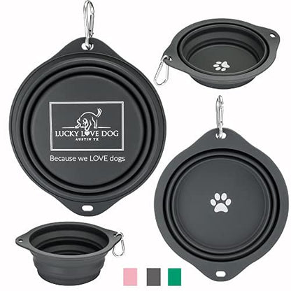 Lucky Love Dog Travel Dog Bowl, Collapsible Compact Water Dog Dish, Rose