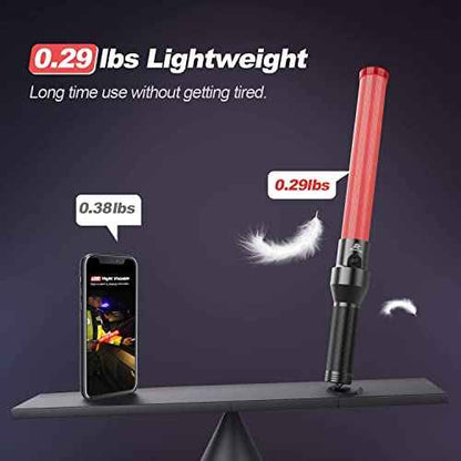 RoadHero 4 Pack Traffic Batons, 16 Inch LED Traffic Control Batons, Night Safety Light Wands with 3 Flashing Modes, Air Marshaling Signal Wand Plus White LED on Tip for Airport, Parking, Car Directing