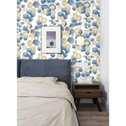 Vinjiasin Boho Peel and Stick Wallpaper Blue Leaf Contact Paper Modern Floral Wallpaper Self Adhesive Removable Wall Paper for Bathroom Bedroom Living Room Cabinet Countertop 17.3"x 78.7"