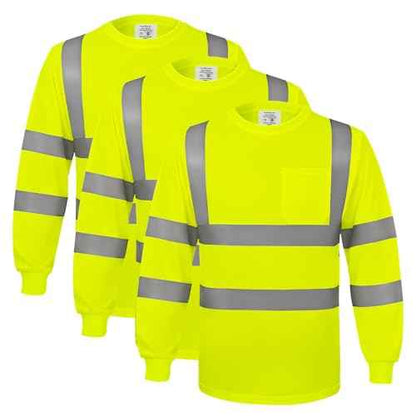 wefeyuv Safety Shirt Long Sleeve High Visibility Reflective Breathable T Shirt for Work Warehouse Construction Class 3