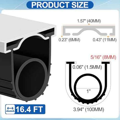 MYFAMIREA 16.4FT Garage Door Seals Bottom Rubber, Pre-drilled Aluminum Track Retainer Kit Weather Stripping, U+O Ring Weatherproof Threshold Strip Replacement Bottom for Garage Door,1.57" Width, Black